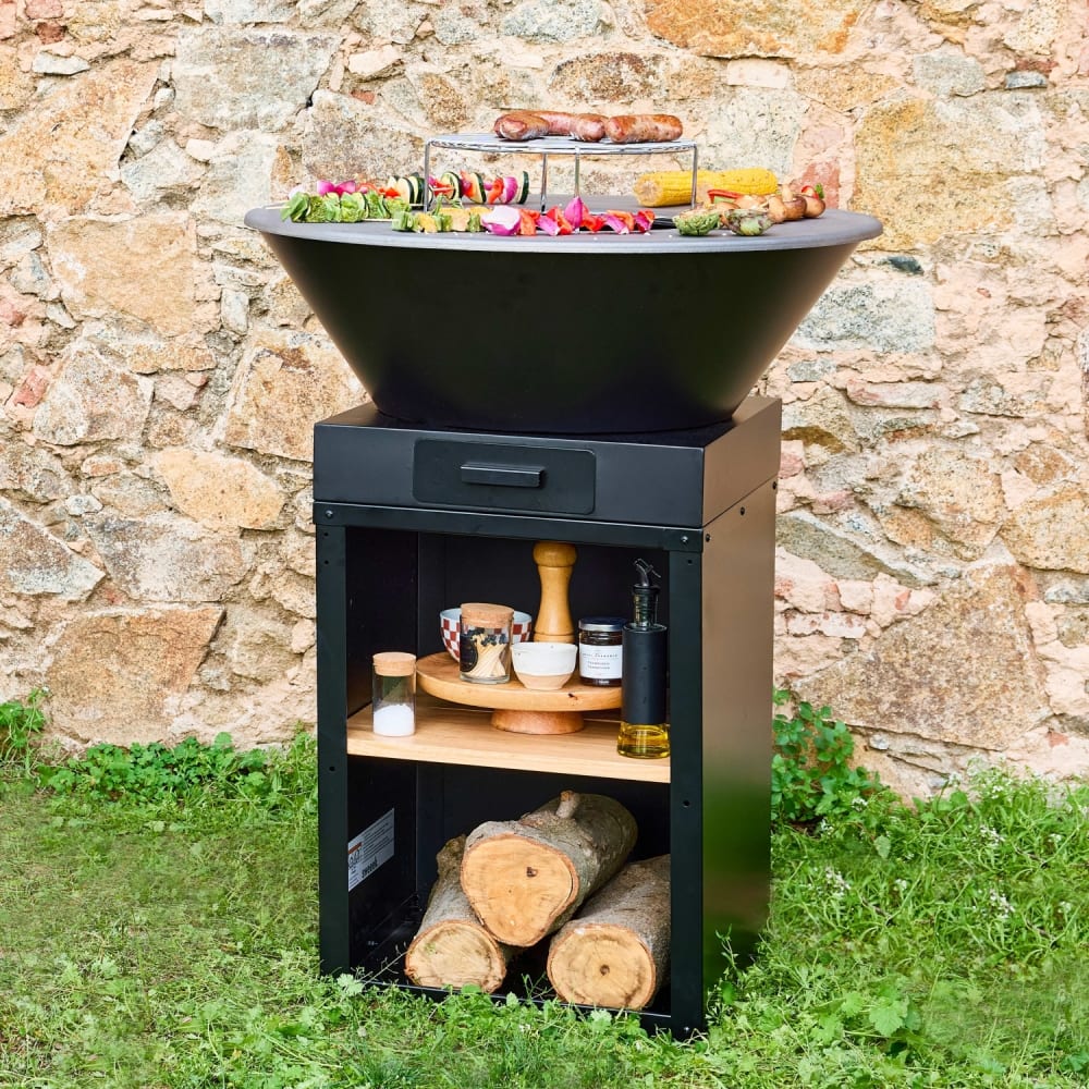 Brasero barbecue D81,5cm avec grille et espace de rangement