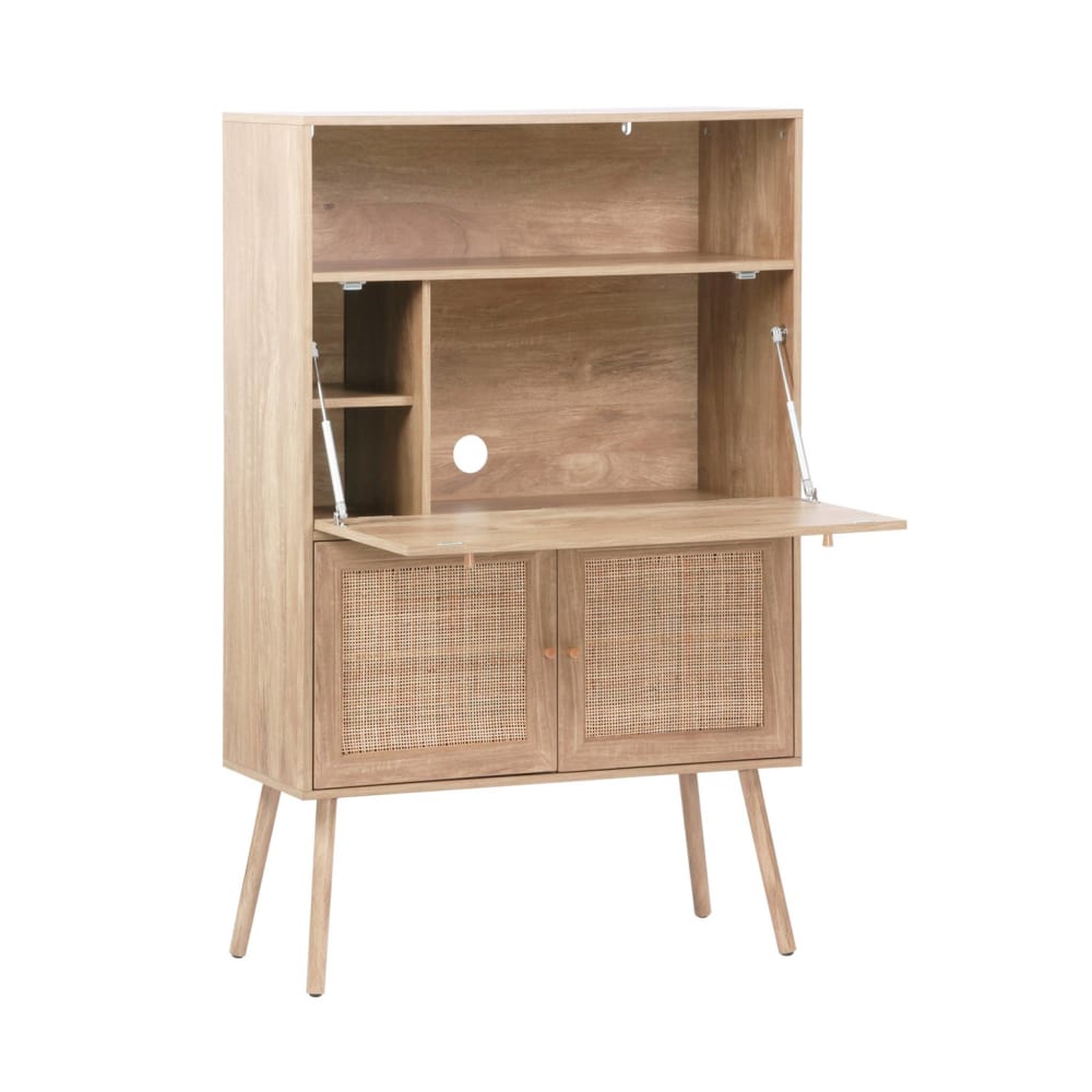 Bureau secrétaire décor bois et cannage 2 portes naturel - Maisons du Monde