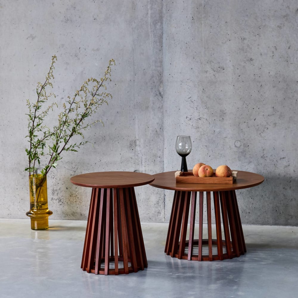 Set de 2 tables basses rondes noyer D40cm et D60cm