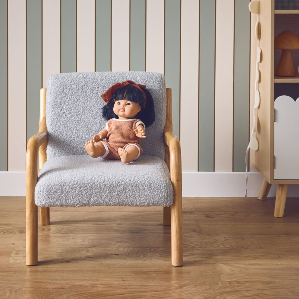 sweeek Kindersessel, Holzgestell + Bouclébezug mausgrau style modern Stoff Kinder
