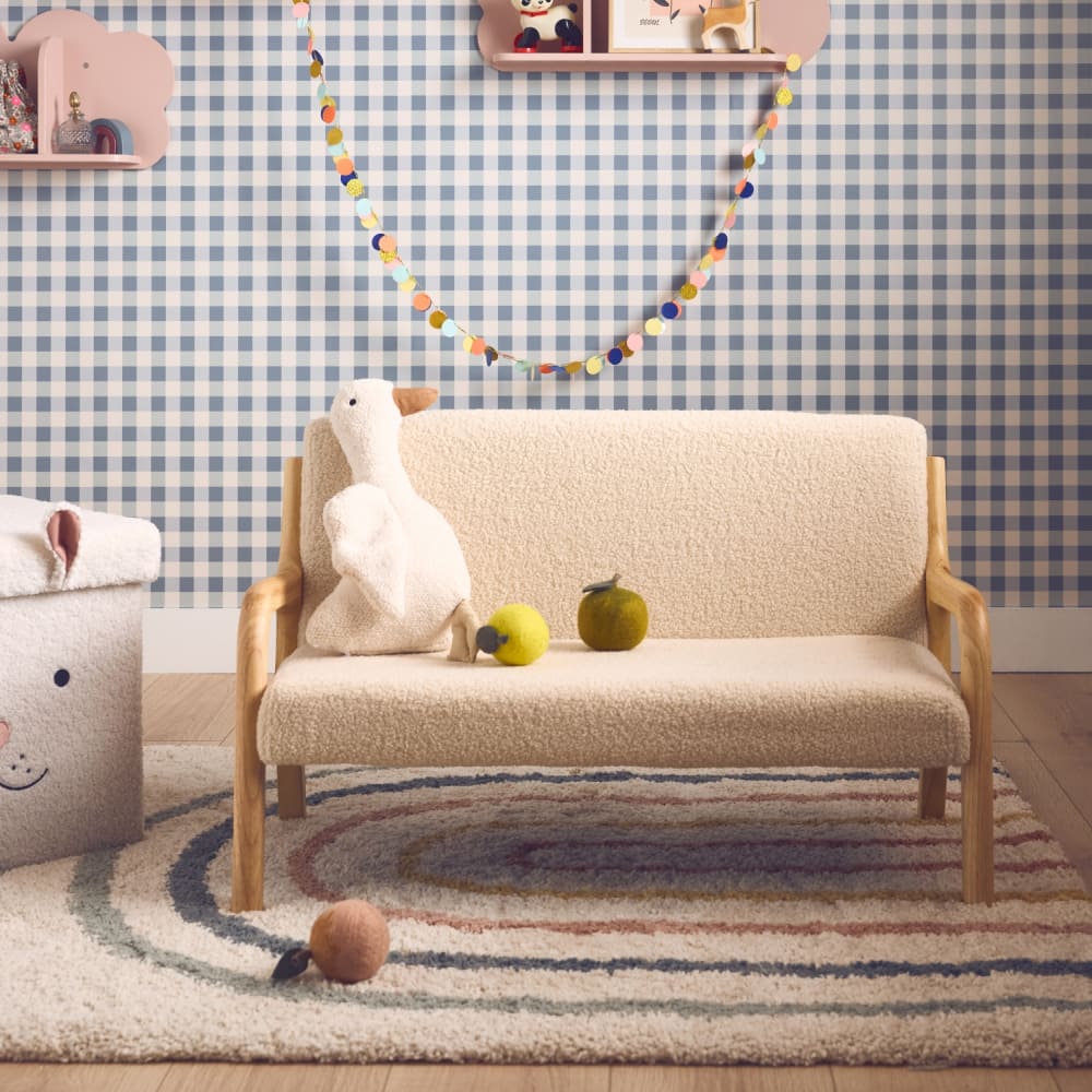 sweeek Skandinavische Kinderbank mit Bouclé-Bezug beige style modern Stoff Kinder