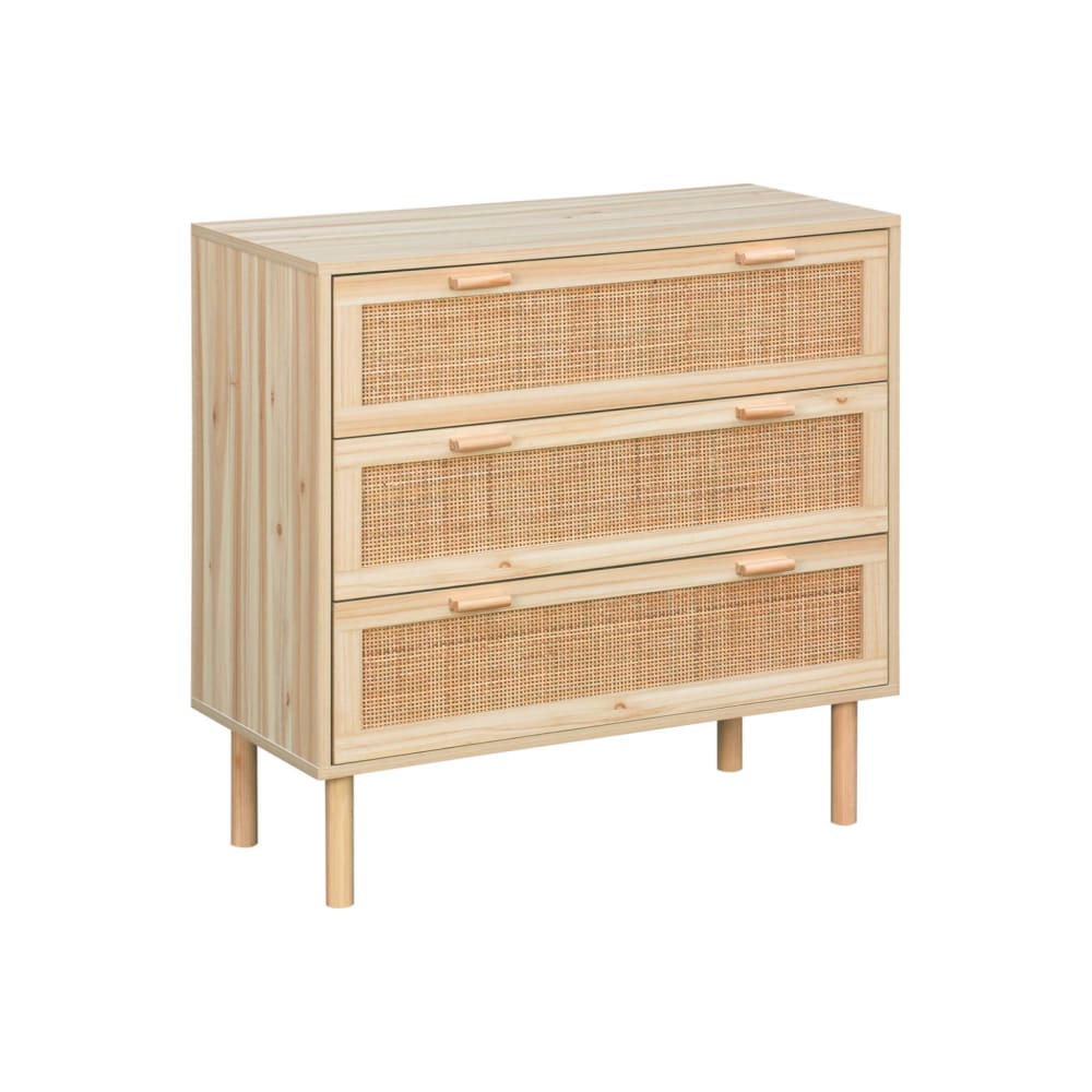 Commode 3 tiroirs cannage et décor bois