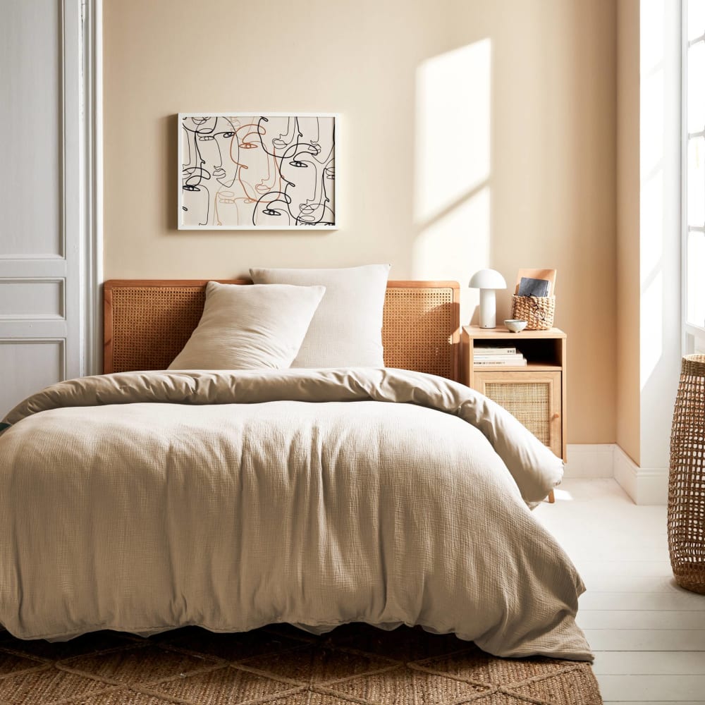Parure de lit gaze de coton beige 240 x 220cm — vue 3