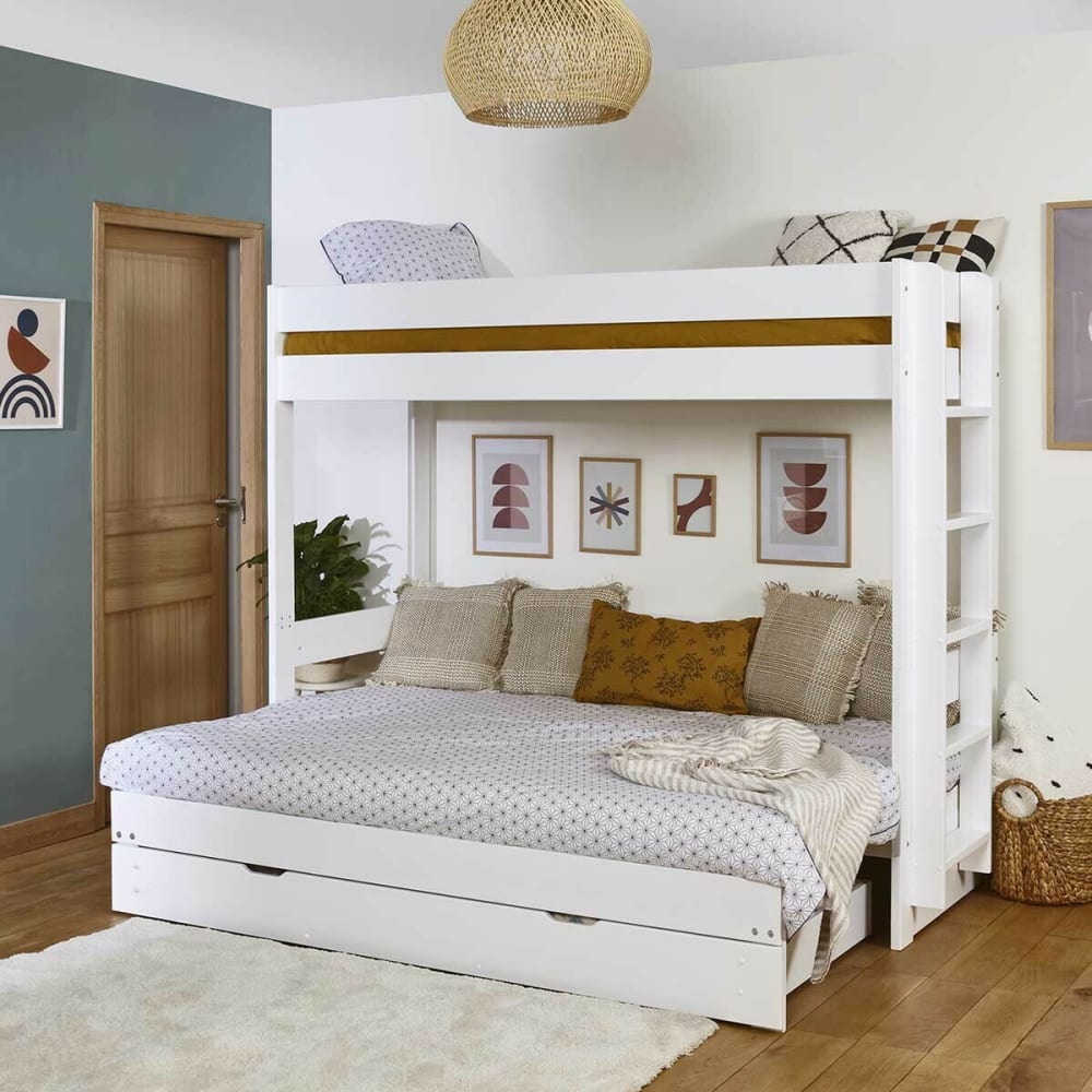 Pack lit superposé gigogne avec tiroir bois massif blanc 80x200 cm - Maisons du Monde