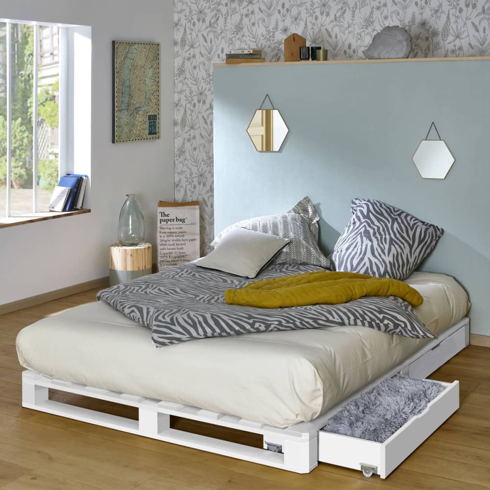 Lit palette bois massif blanc 140x200 cm - Maisons du Monde