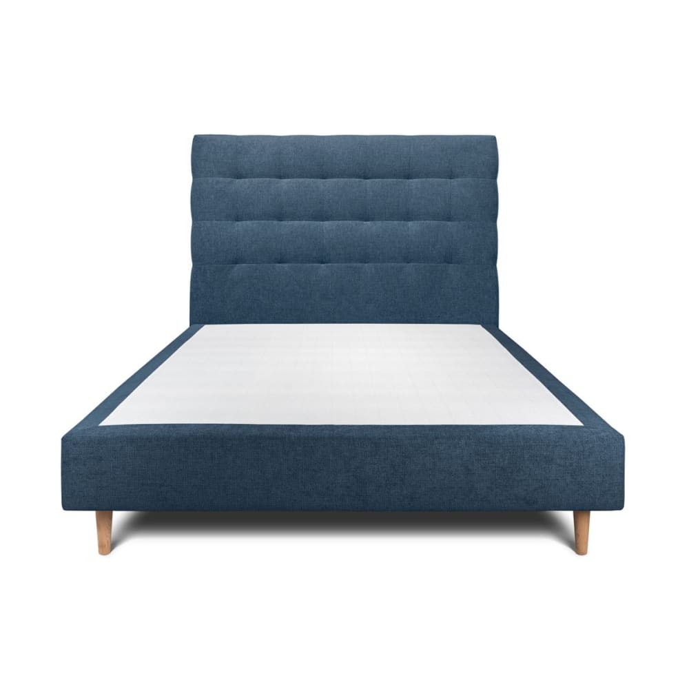 Lit avec tête de lit capitonnée tissu et sommier tapissier  Bleu océan