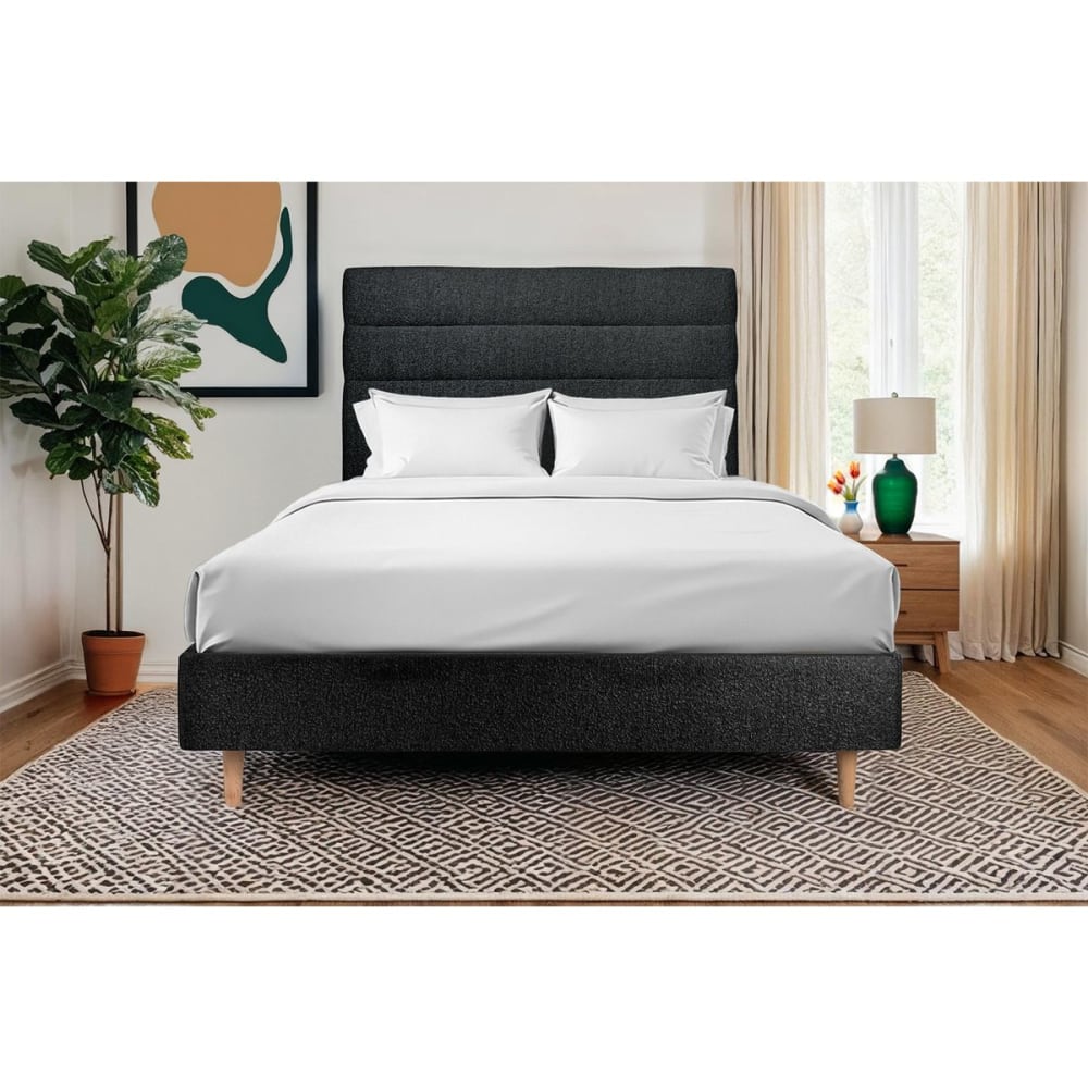 Tete de lit lignes bouclette noir 150x120