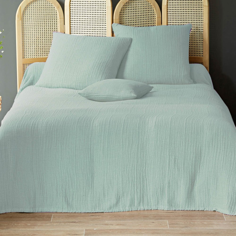 Jeté de lit en coton vert d'eau 180x250cm