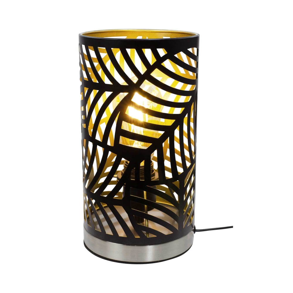 Lampe en métal extérieur noir et intérieur doré, base chromée