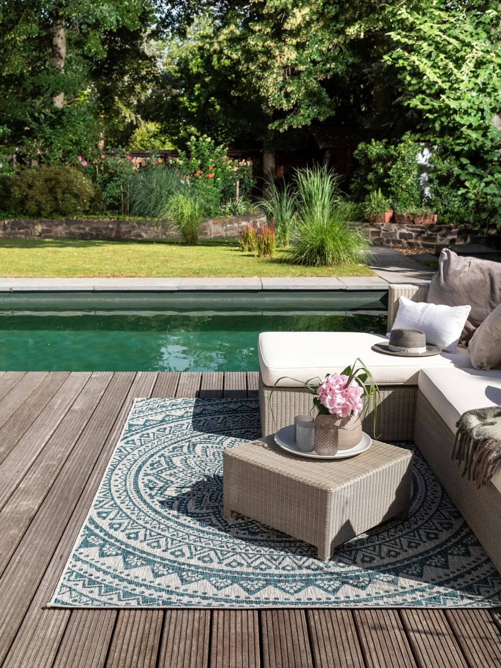 Tapis d'extérieur & intérieur beige/bleu 140x200