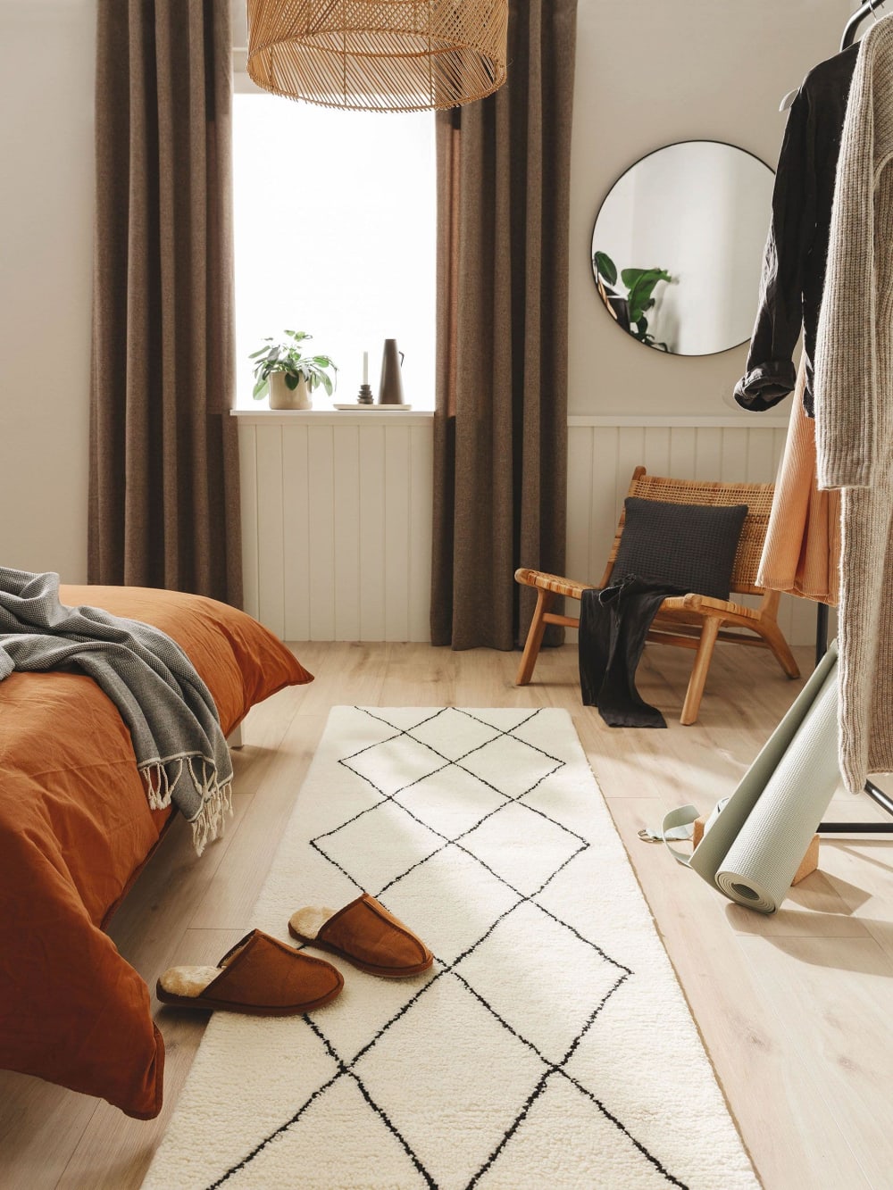 Tapis de couloir en laine crème 80x250