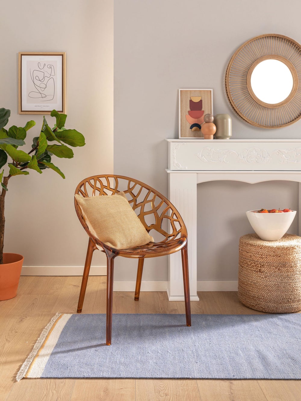 Tapis de couloir en laine bleu 80x250