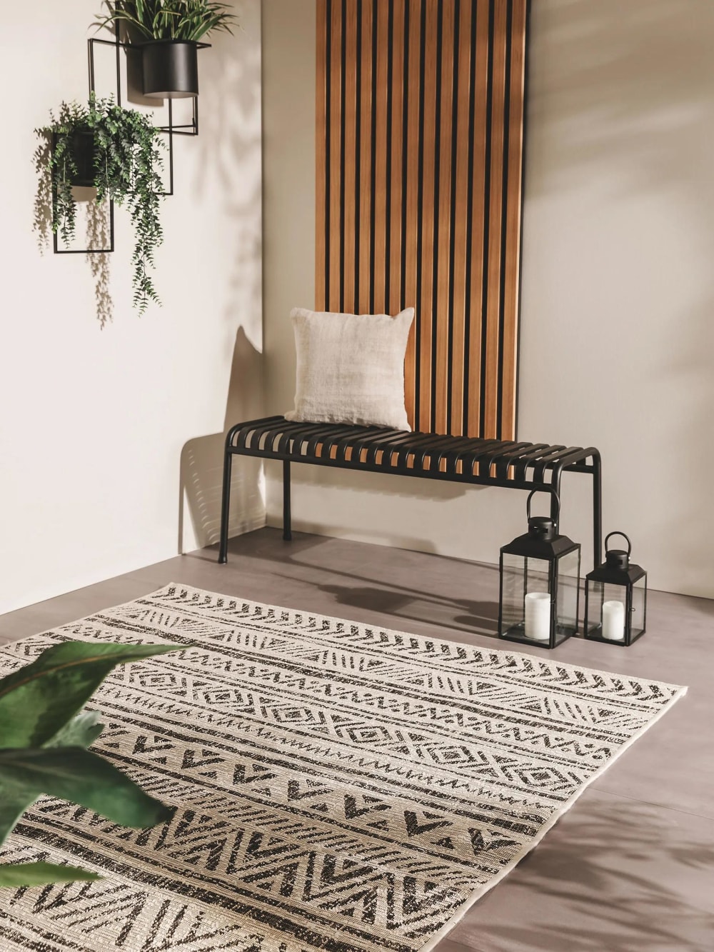 Tapis d'extérieur & intérieur blanc & noir 140x200