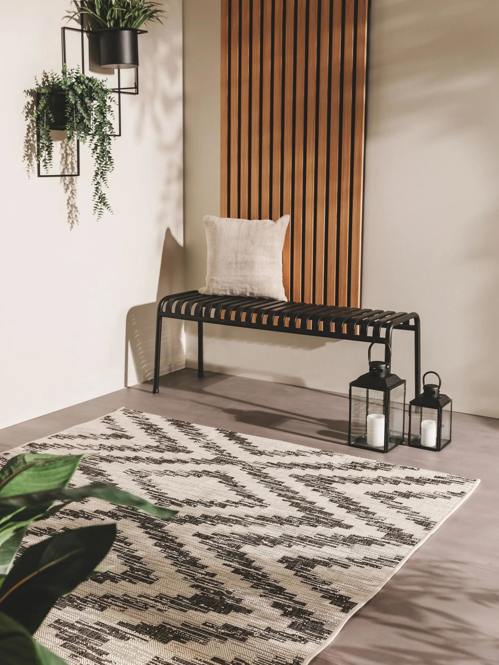 Tapis d'extérieur & intérieur blanc & noir 160x230 - Maisons du Monde