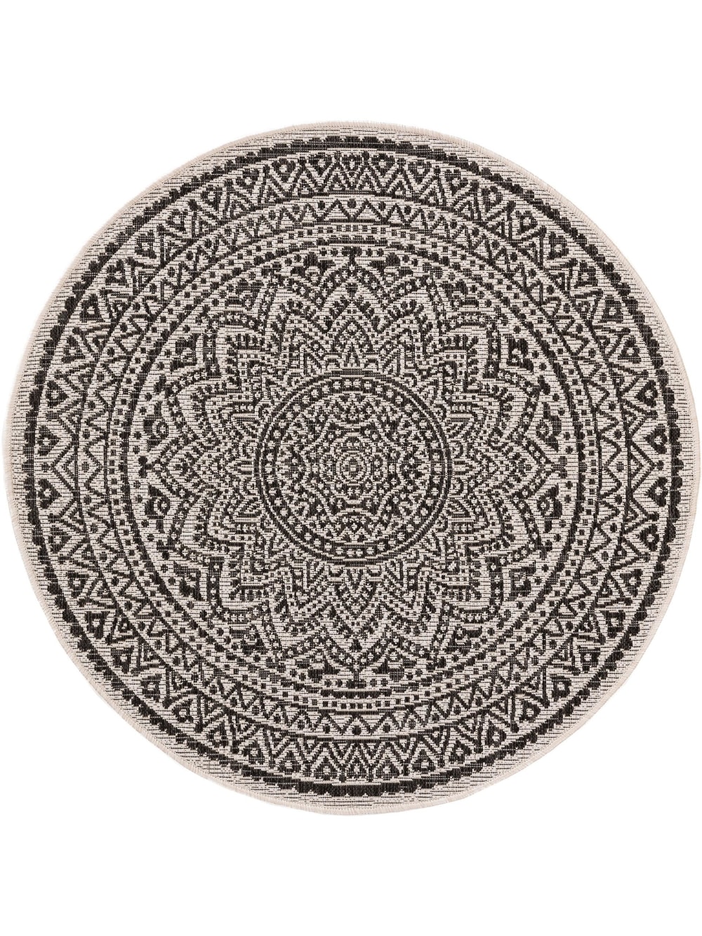 Tapis d'extérieur & intérieur rond blanc & noir D 150