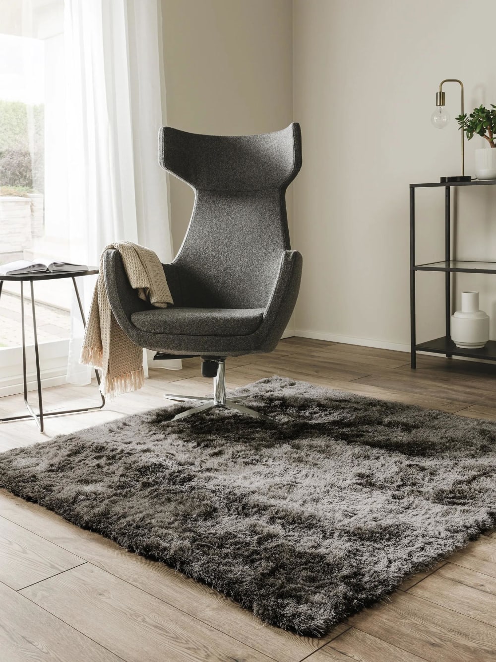 Tapis à poils longs gris 150x150 — vue 3