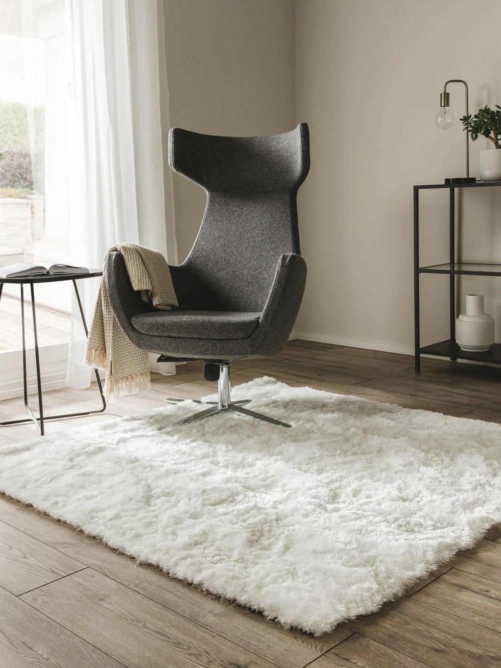 Tapis à poils longs blanc 150x150 — vue 3