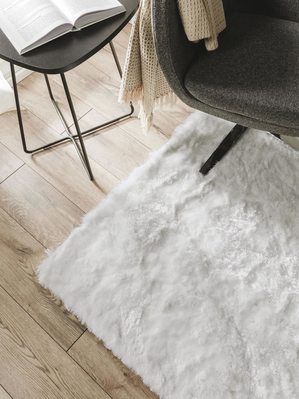 Tapis à poils longs blanc 150x150 — vue 4