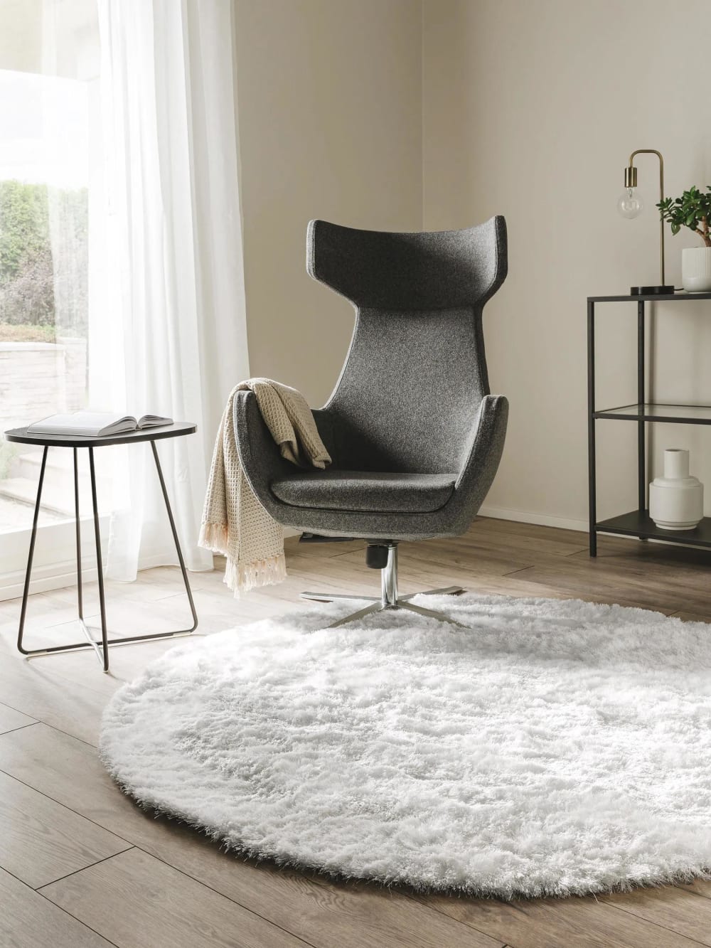 Tapis à poils longs blanc D 200 rond — vue 3