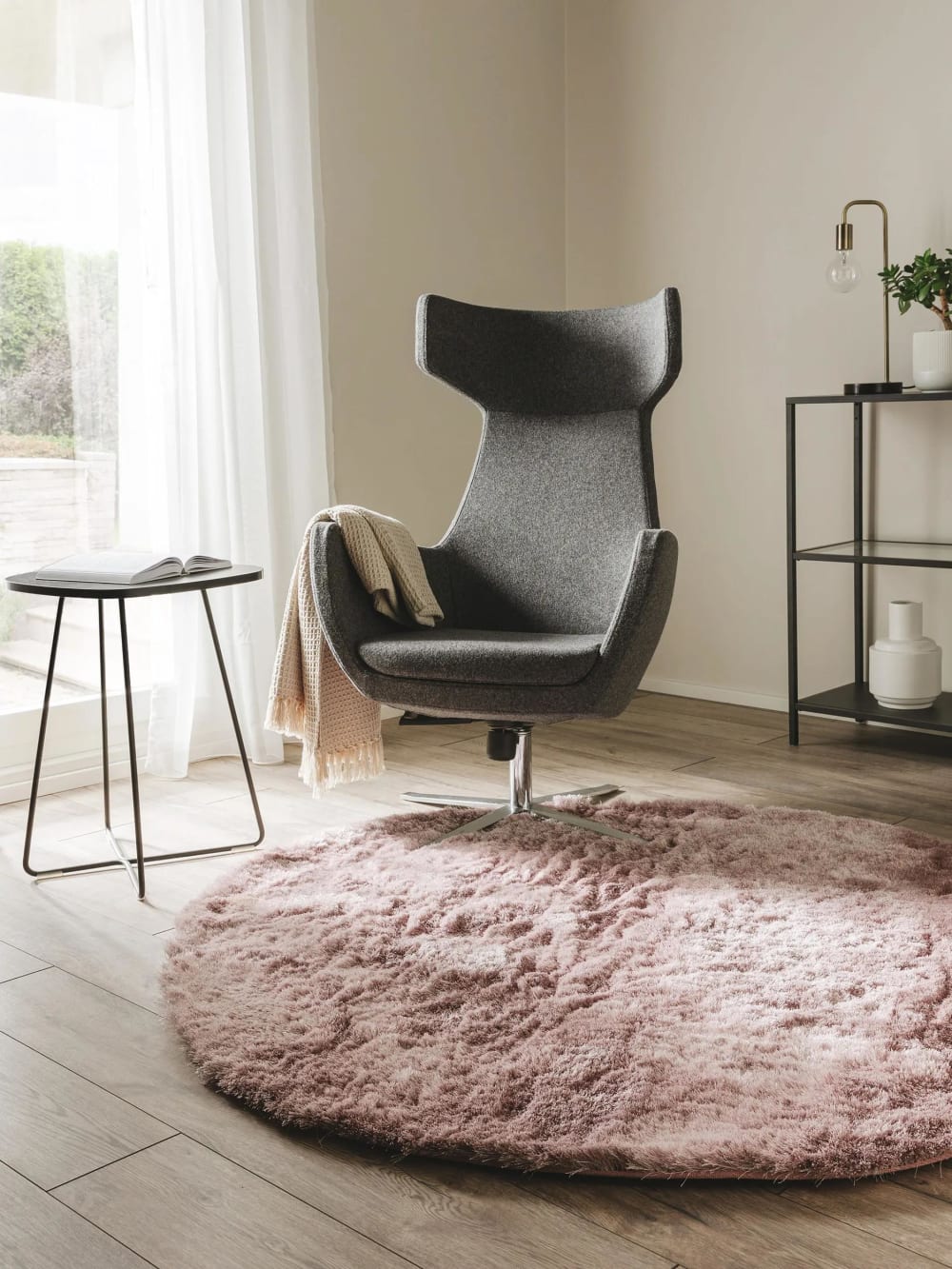Tapis à poils longs rose D 160 rond — vue 3