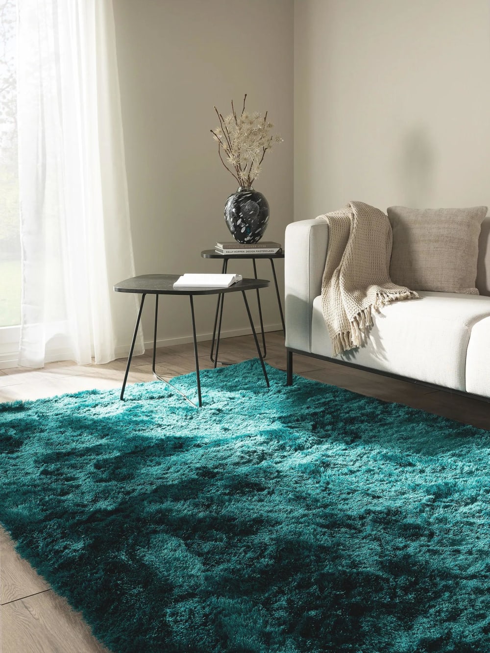Tapis à poils longs turquoise 200x290 - Maisons du Monde