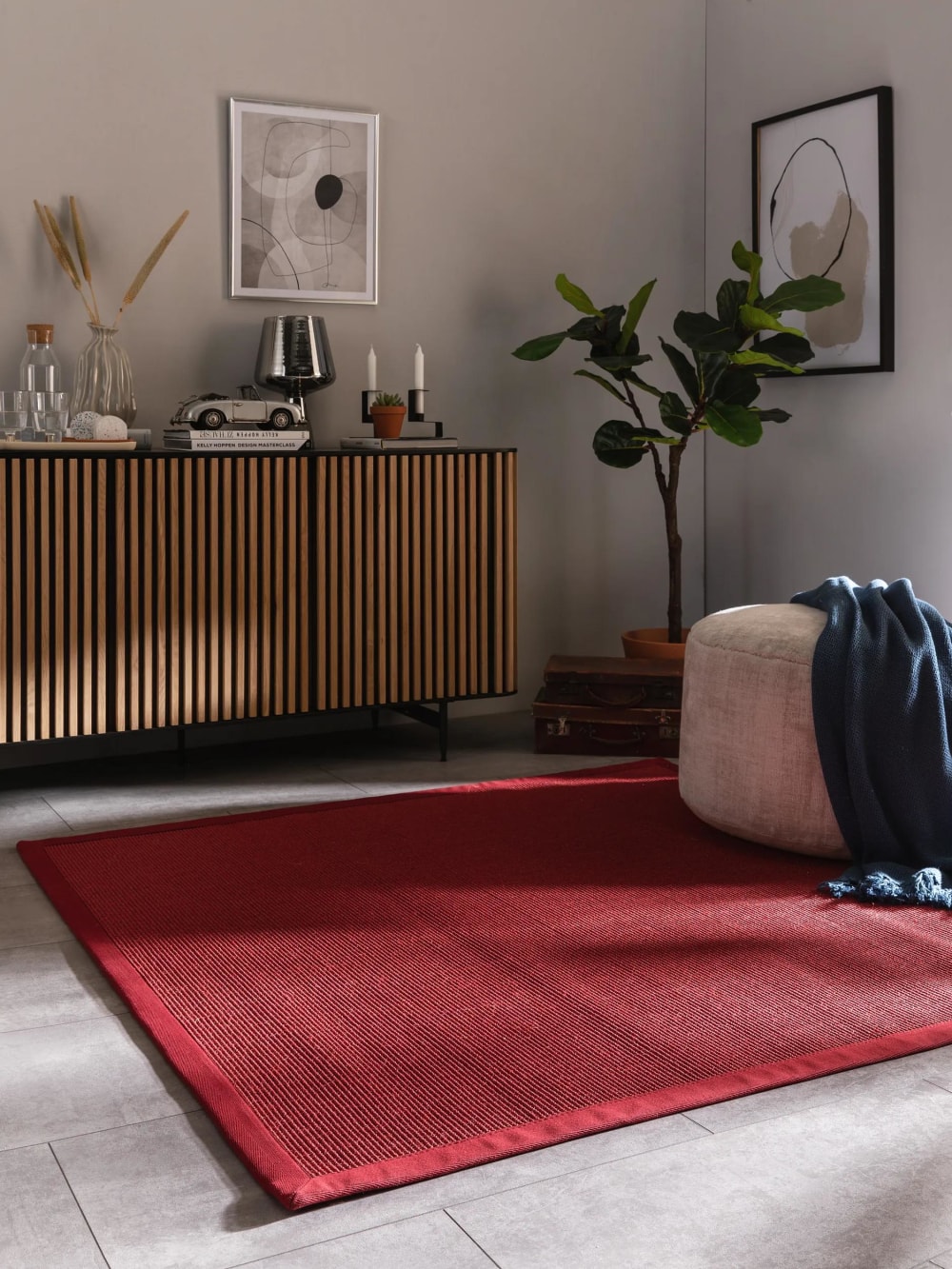 Tapis sisal rouge 150x150 — vue 3