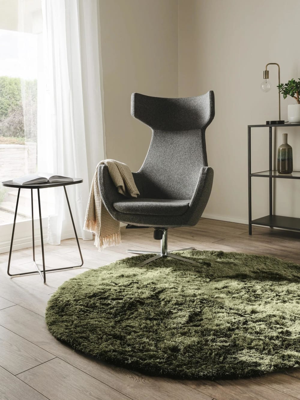 Tapis à poils longs vert D 160 rond — vue 3
