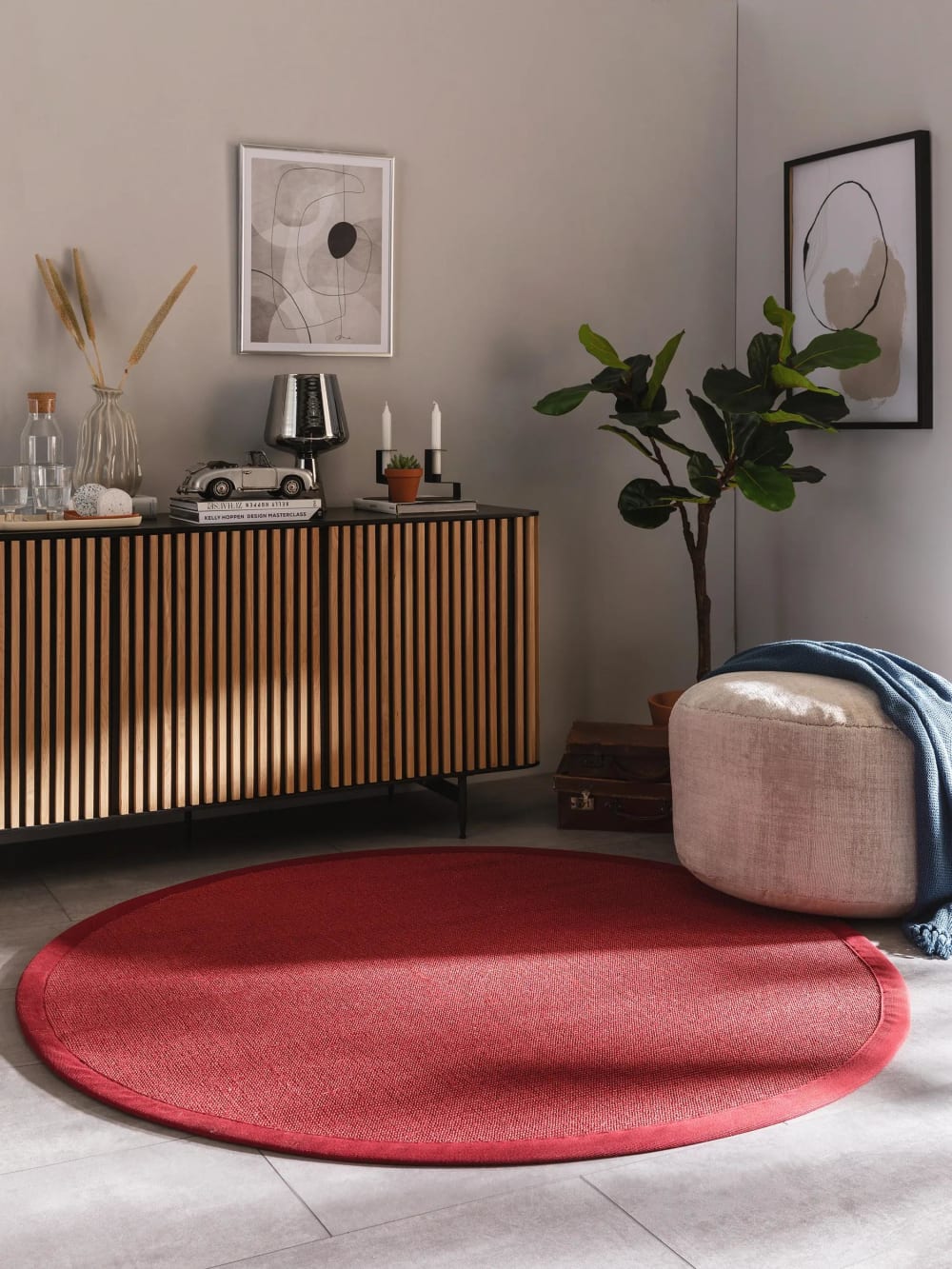 Tapis sisal rouge D 150 rond — vue 3
