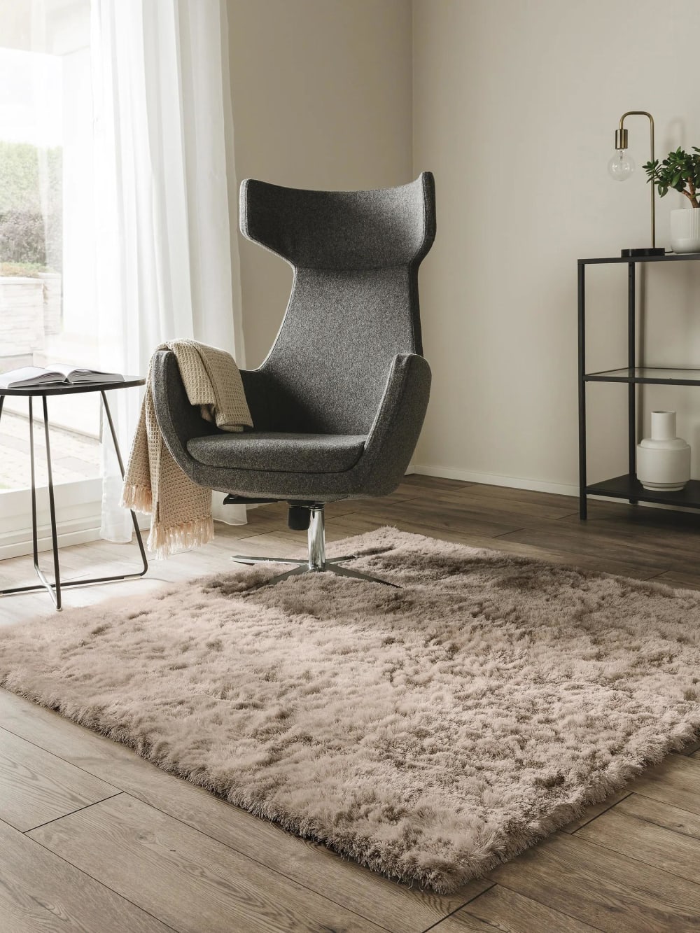 Tapis à poils longs beige 200x200 — vue 3