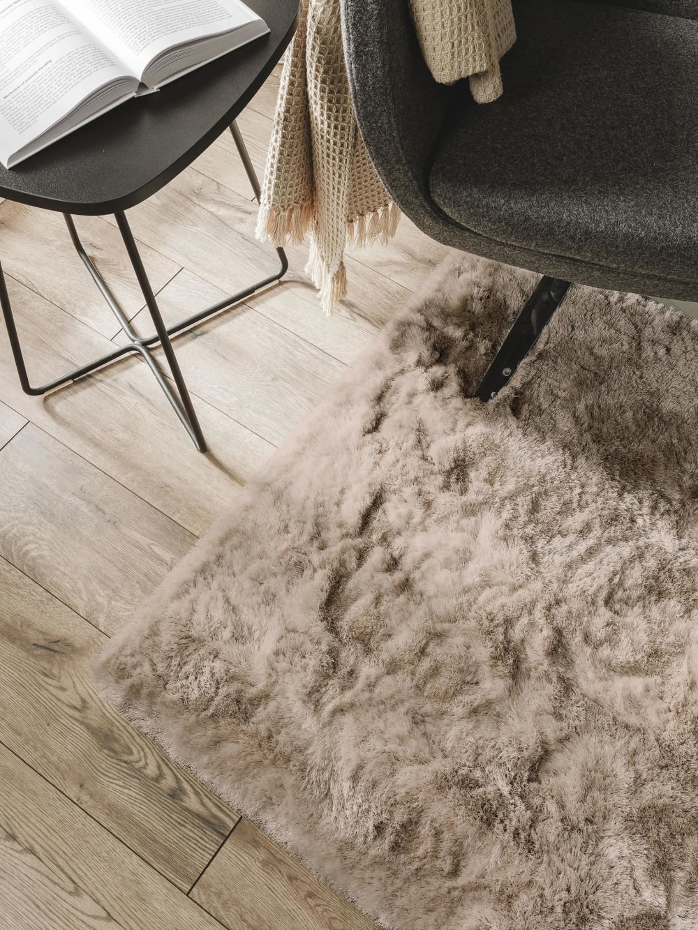Tapis à poils longs beige 200x200 — vue 4