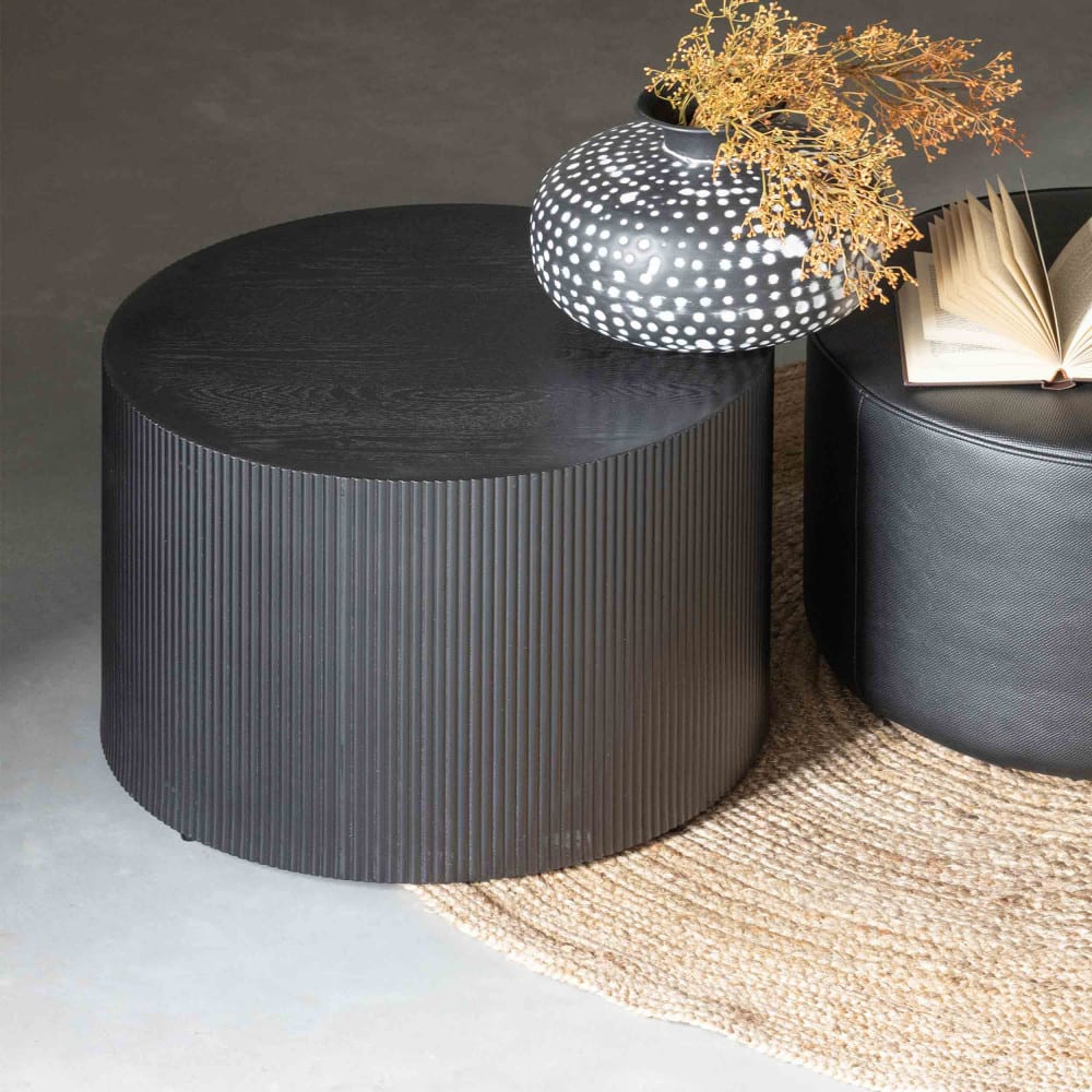 Table d'appoint ronde bois de pin et mdf noir 40x60x60 cm - Maisons du Monde