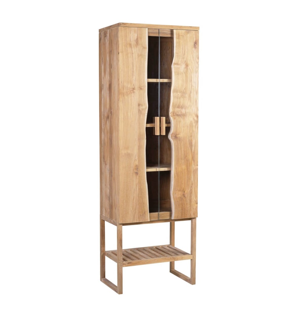 Vitrine avec 5 étagères en bois et verre beige H 185 cm