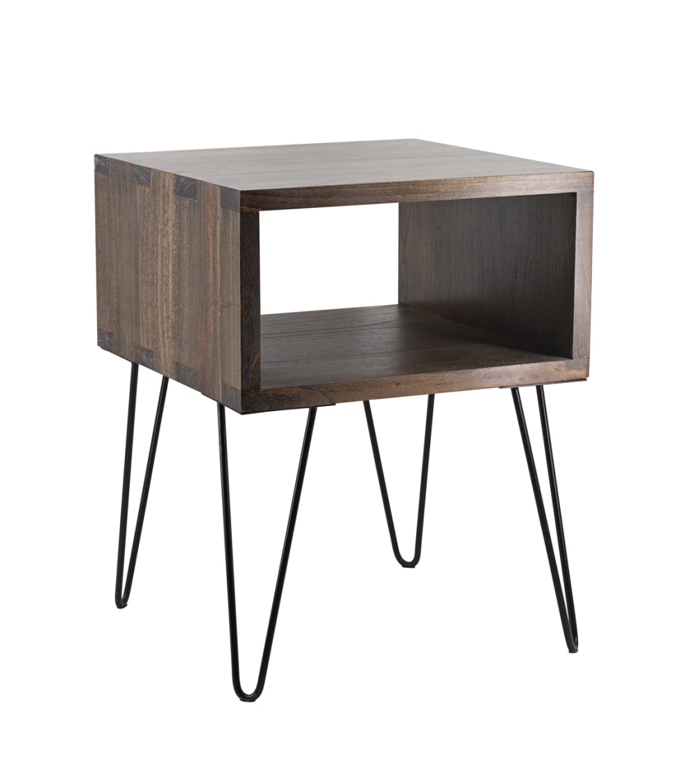 MOYCOR Nachttisch aus Holz und Eisen, L 45 cm, zweifarbig style industrial Braun Holz