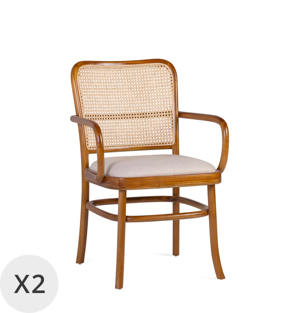 MOYCOR 2er Set Sessel aus Holz und Rattan, braun - Holz