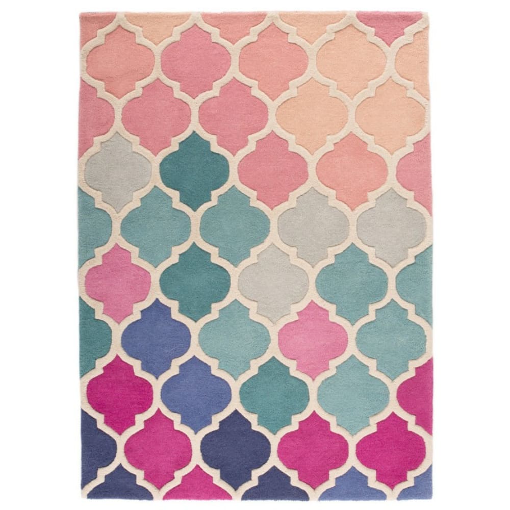 Tapis de salon en laine rose et bleu 80 x 150