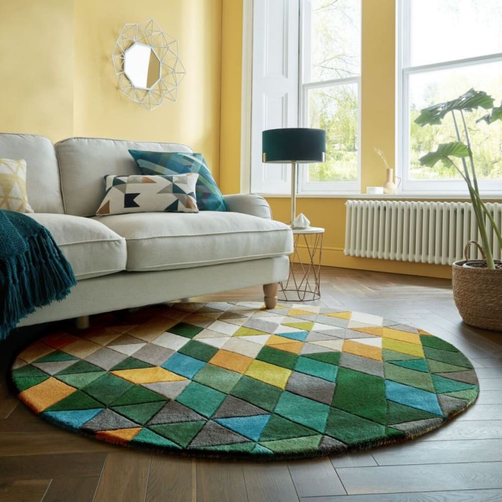 Tapis en laine verte, jaune, grise et beige 80x150cm — vue 4