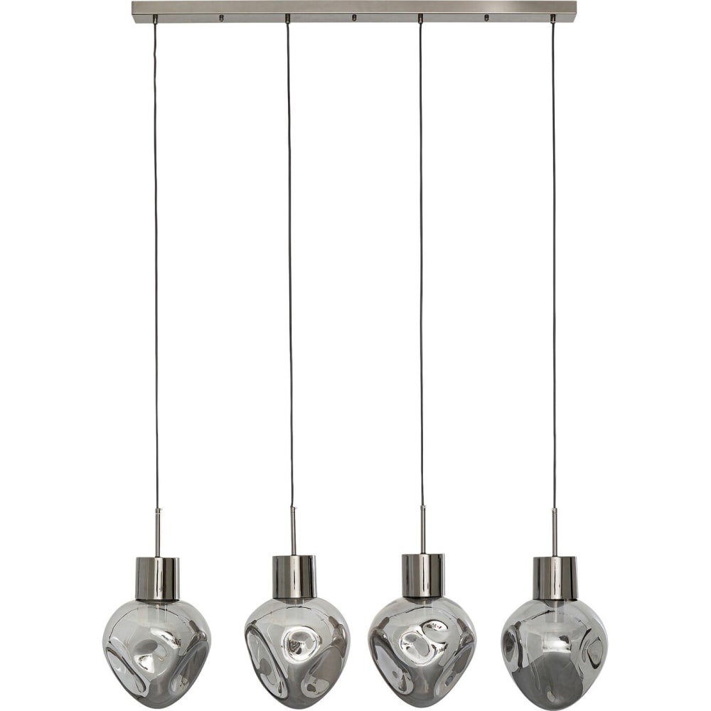 Kare Design Hängeleuchte mit 4 Lampenschirmen aus Glas und Stahl, silber style classic chic - Glas