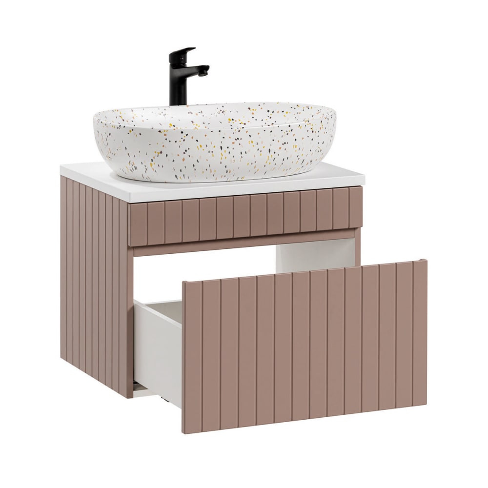 Meuble vasque suspendu 1 tiroir rose et blanc