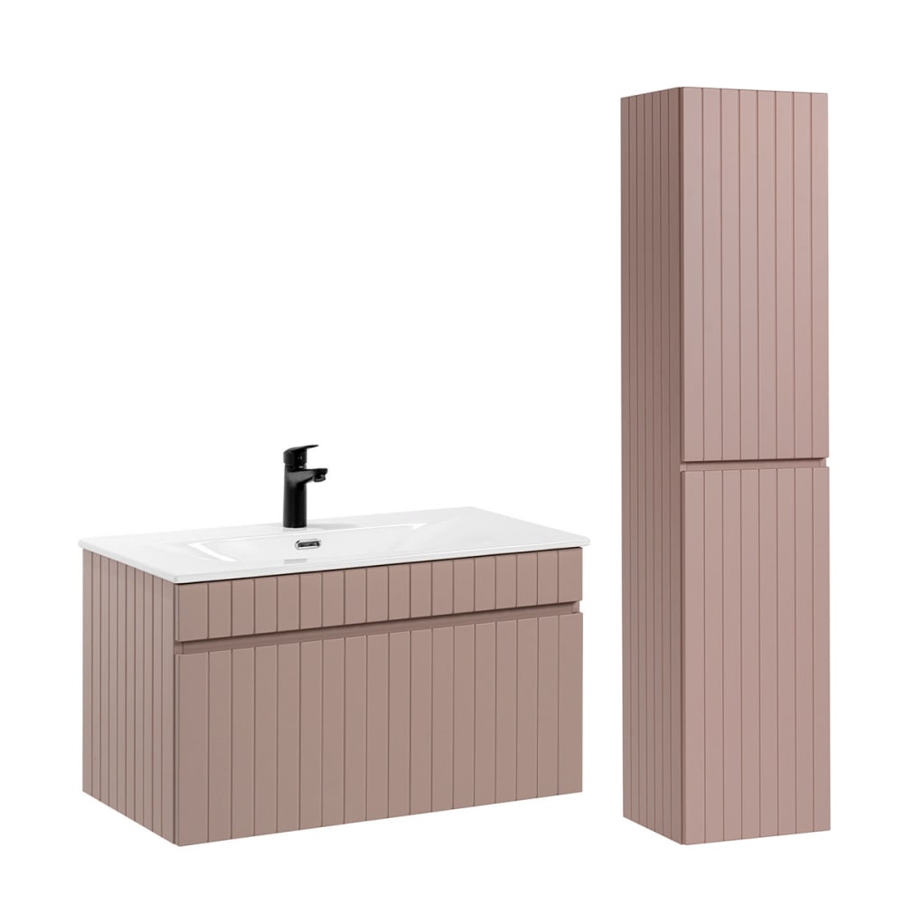 Ensemble meuble simple vasque panneaux mdf et stratifiés rose