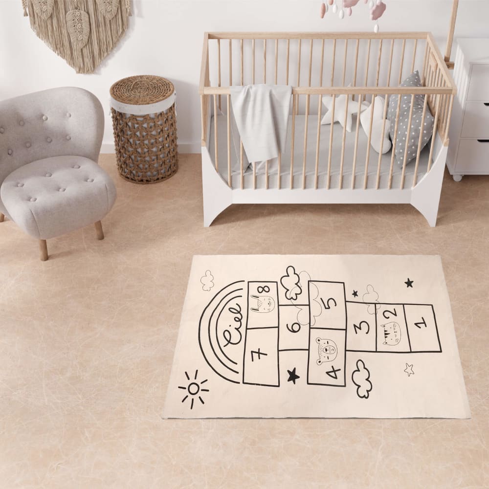 Kinderteppich aus Baumwolle in Beige mit Glöckchenspiel 80x150 cm