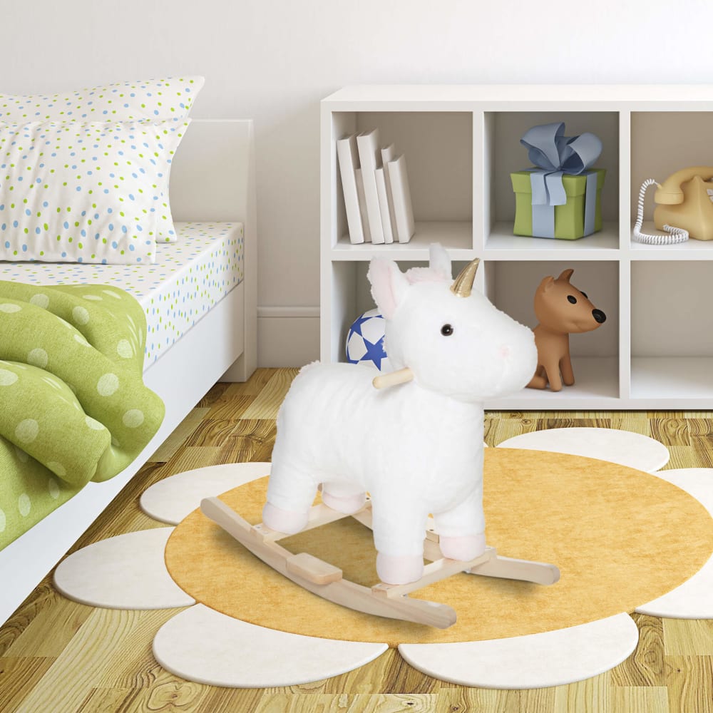 Cheval à bascule licorne blanc et marron pour enfants 18 mois