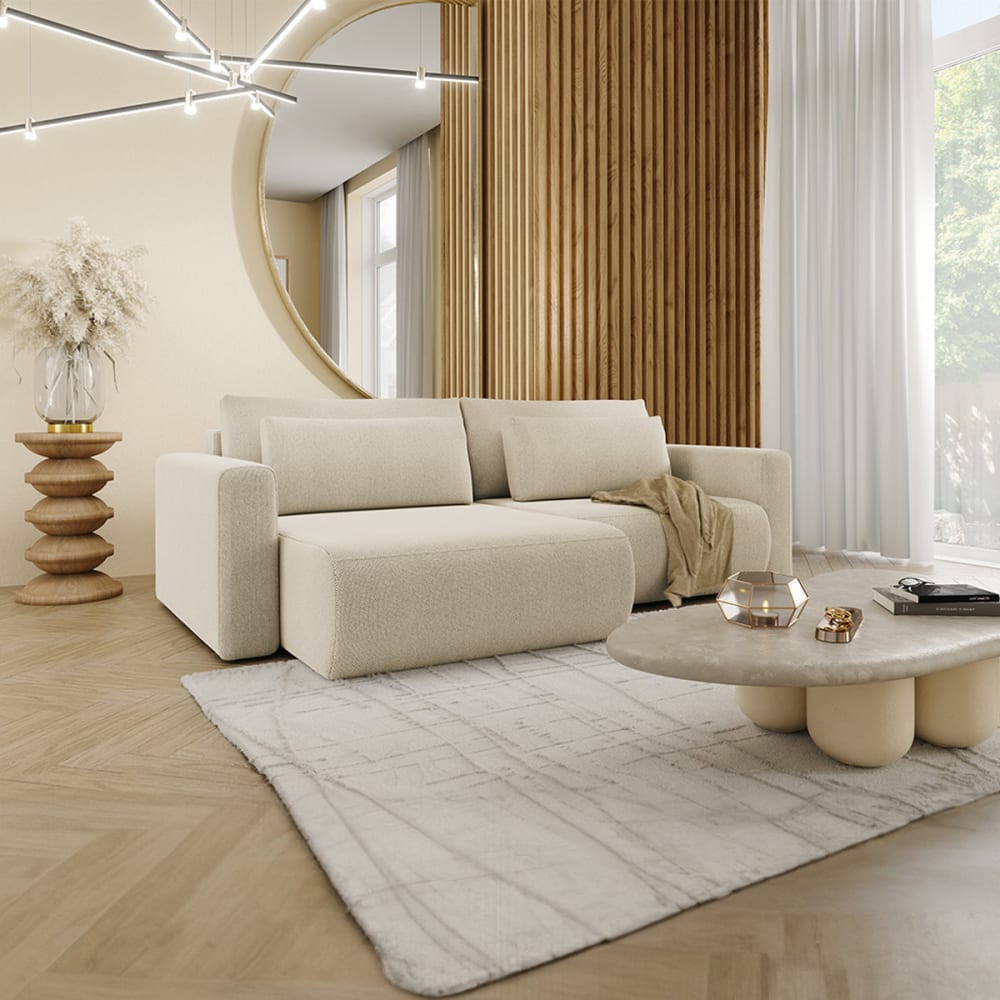 Petits meubles Canapé d'angle réversible convertible bois de pin beige