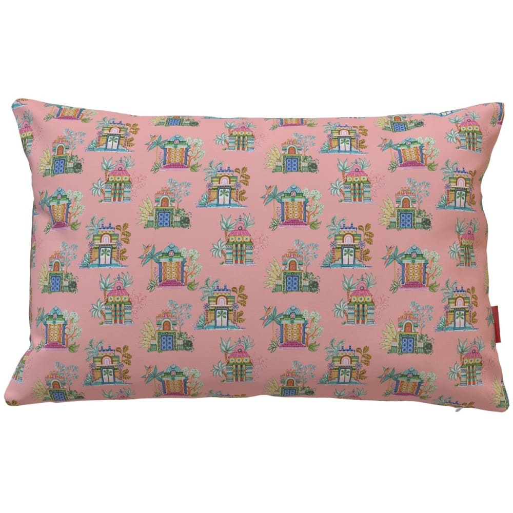 Housse de coussin extérieur motif temples rose 40x60 cm