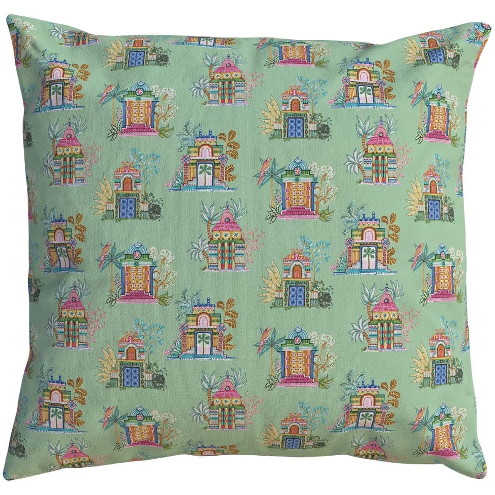 Housse de coussin extérieur motif temples lagon 60x60 cm