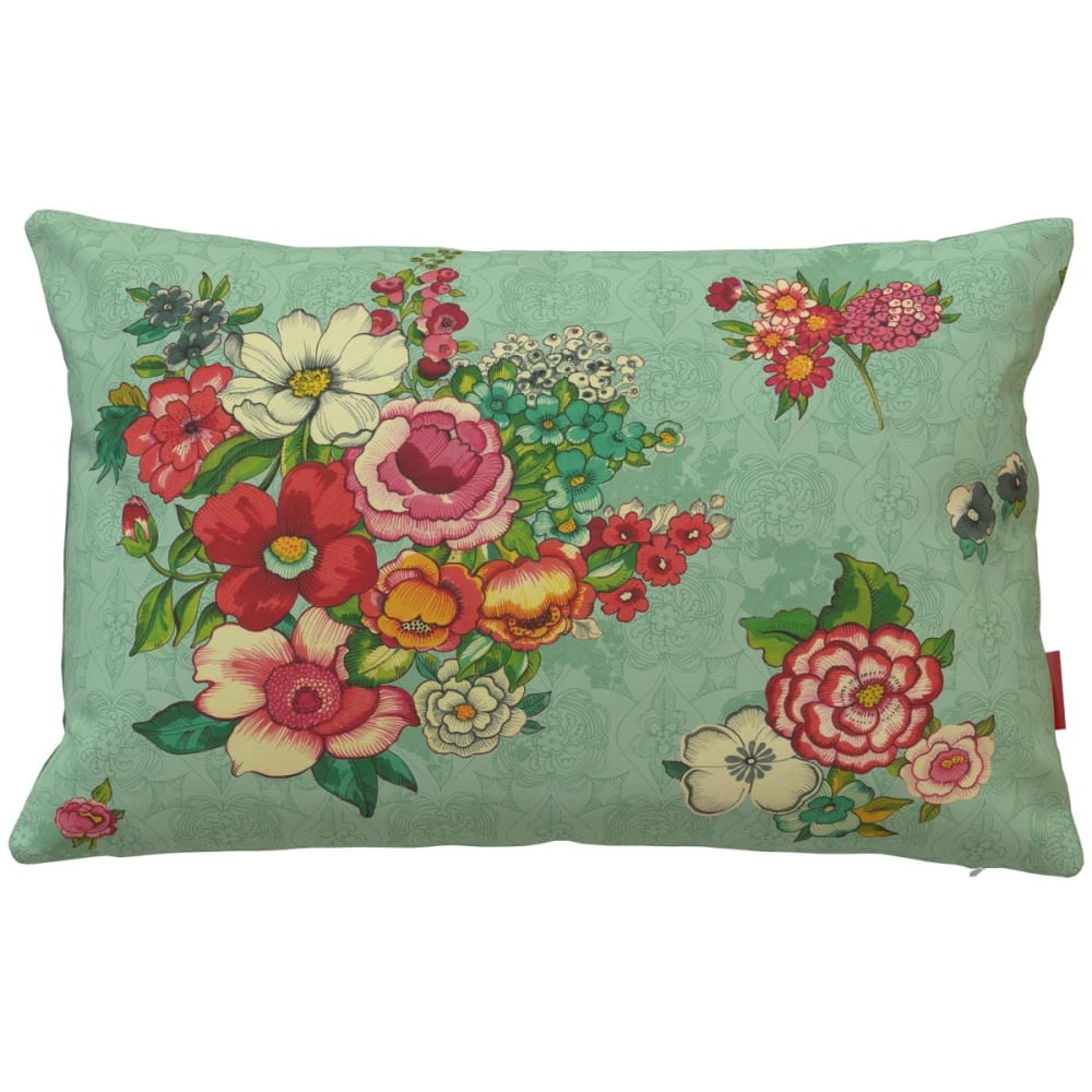 Housse de coussin extérieur 40x60 cm motif fleuri lagon