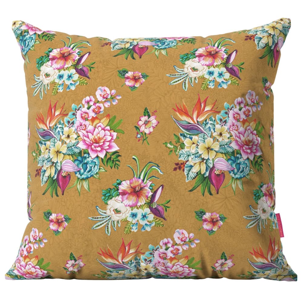 Housse de coussin extérieur motif fleuri tabac 45x45 cm
