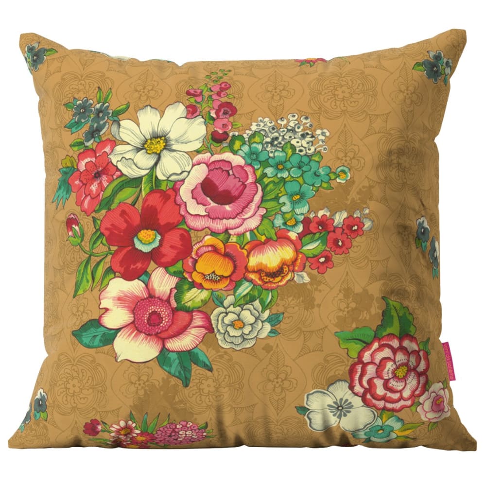 Housse de coussin extérieur motif fleuri tabac 45x45 cm