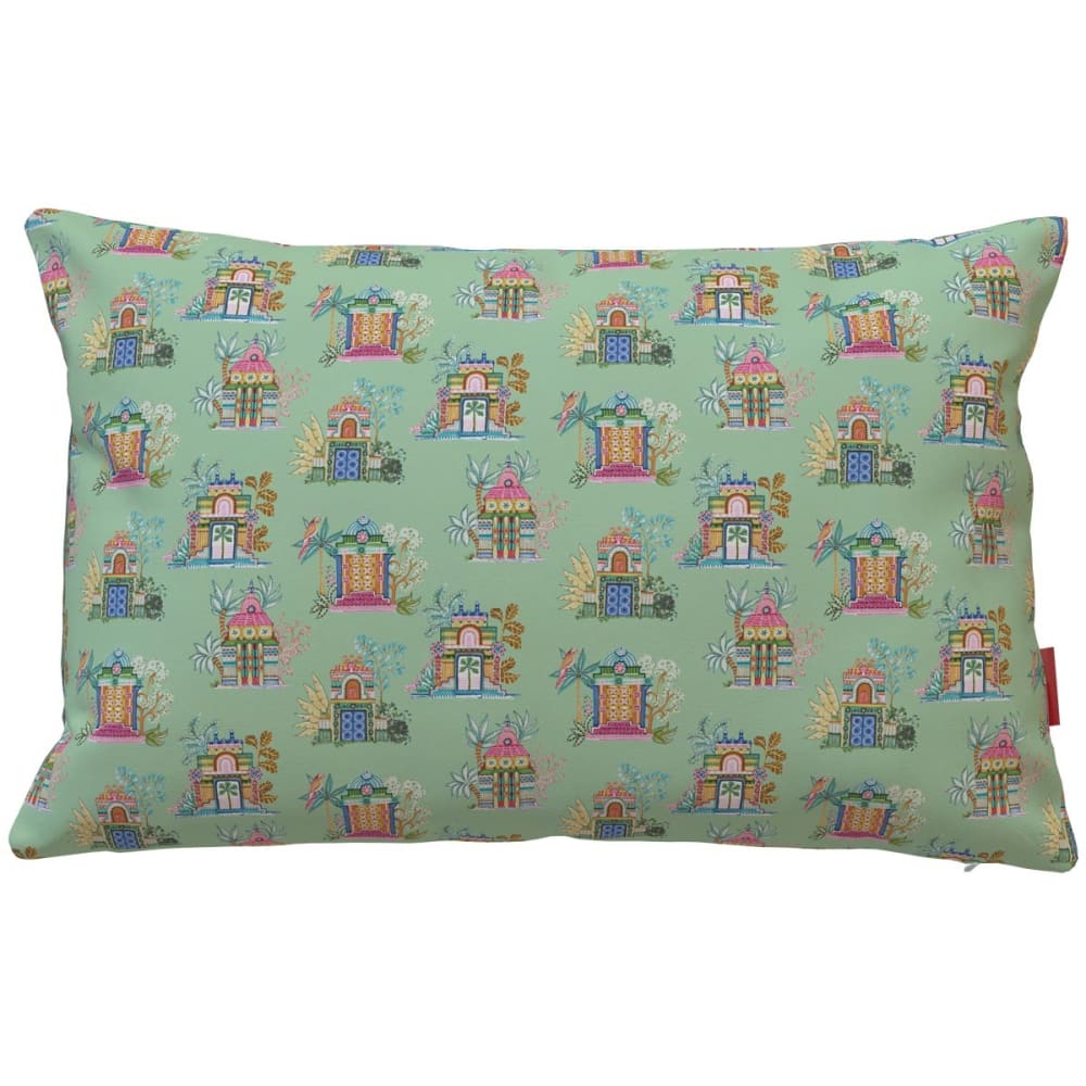 Housse de coussin extérieur 40x60 cm motif temples tamouls lagon