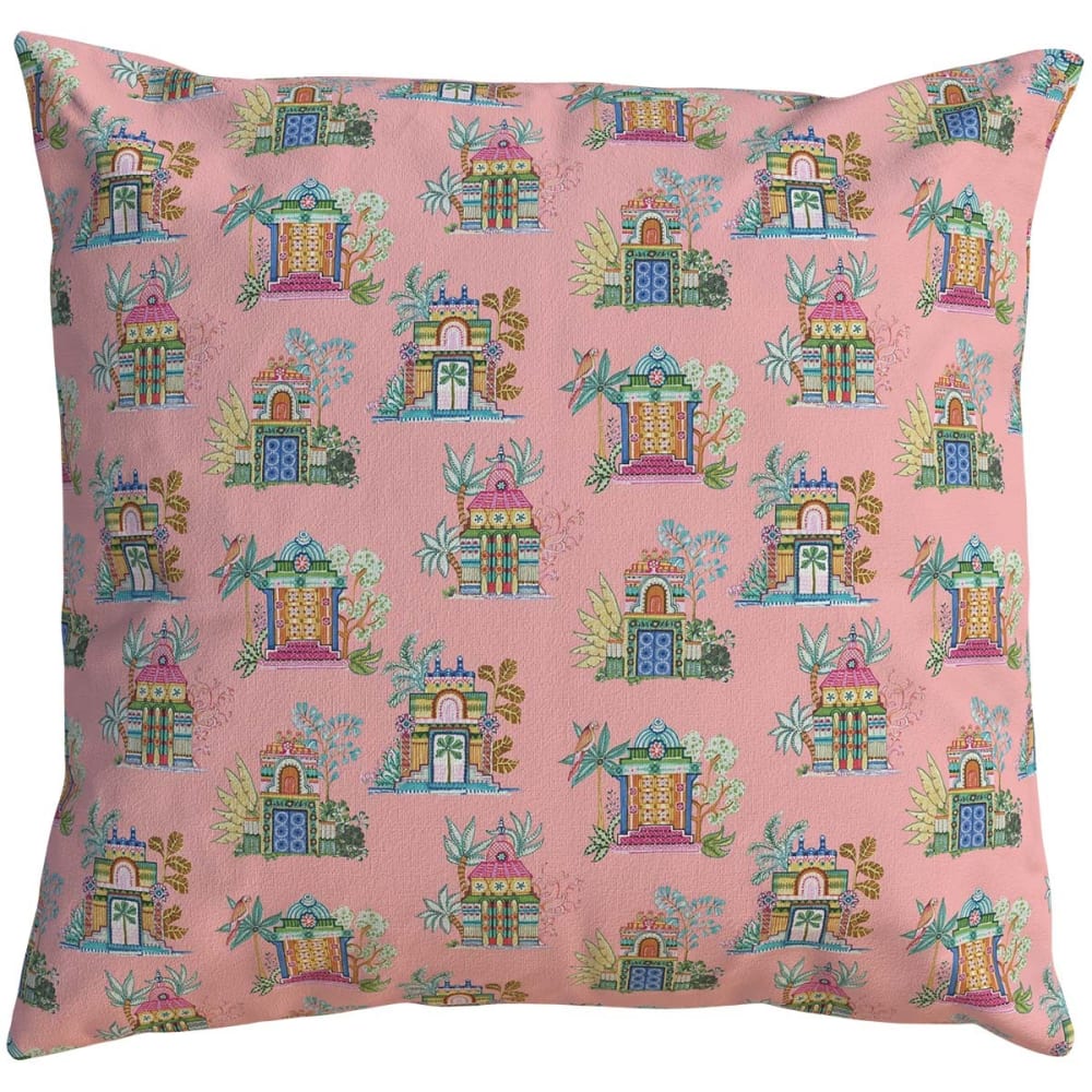 Housse de coussin extérieur motif temples rose 60x60 cm
