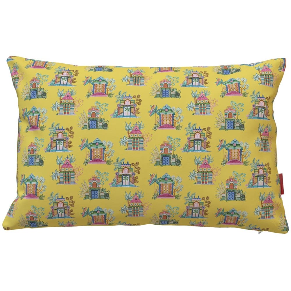Housse de coussin extérieur 40x60 cm motif temples tamouls jaune